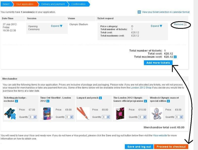 London olympics tickets proceed to checkout