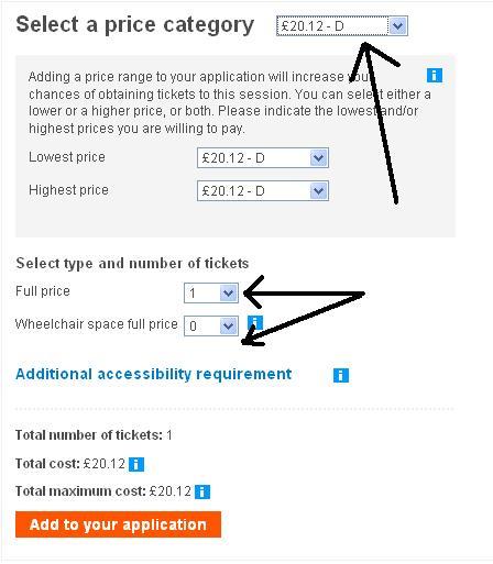 London olympics select sport price category