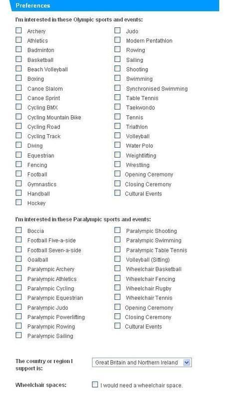 London olympics registration form preferences information