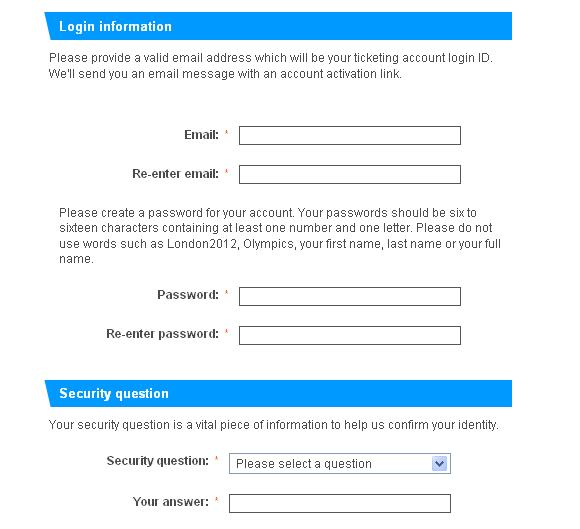 London olympics registration form login and security information