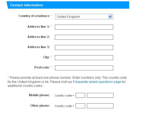 London olympics registration form contact information