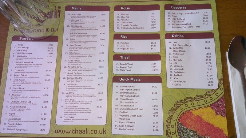 thaali ilford high road Menu