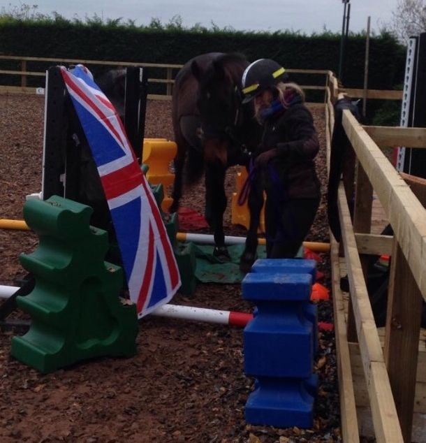 Helping a horse build confidence with entering narrow spaces, to overcome her fear of loading. 