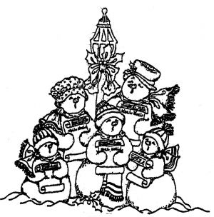 Holly Berry House Rubber Stamp - Small Carolling Snowmen