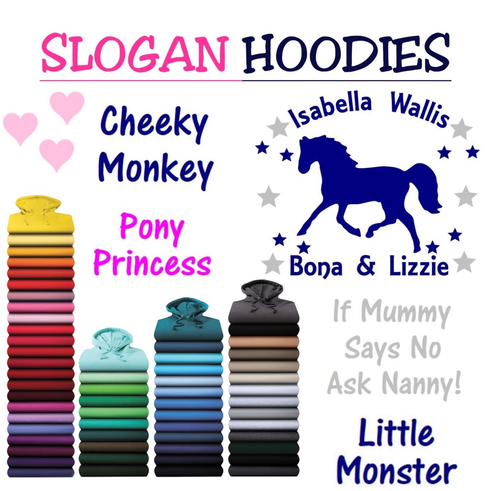 Childrens Personalised Horse Riding Hoodie Or Glitter Horses School Book Bag 