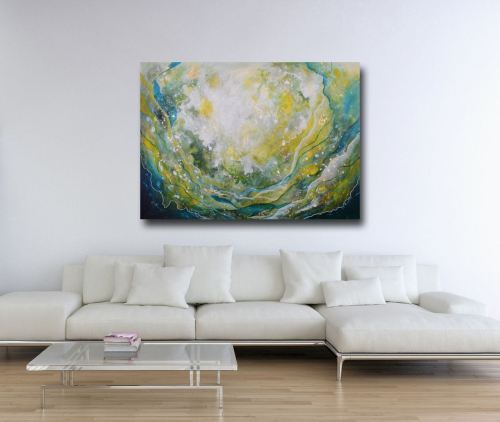 Extra Large Green Abstract Painting on Canvas, Modern Contemporary Art ...