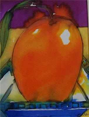 Colourful Original Still Life Painting - Orange on a Square Plate