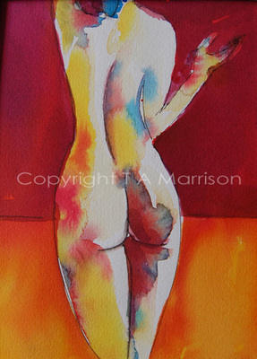 Colourful Original Watercolour/Ink Nude Painting - Standing Nude SOLD