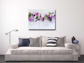 Purple and Green Abstract Floral Canvas Art Giclee Print