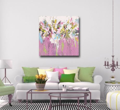 Large Pink Abstract Print Giclee Wall Art Canvas From Painting Expressive White Purple - Purple Abstract Canvas Wall Art