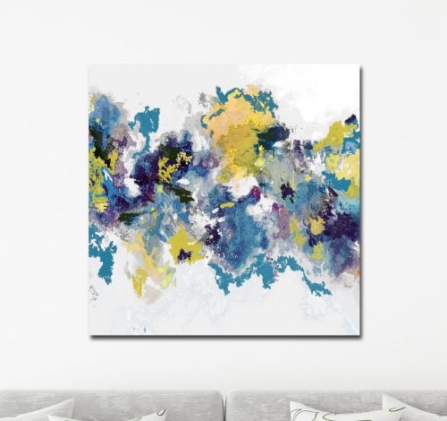 White Gold Blue Grey Yellow Abstract Canvas Wall Art Large Picture Prints 