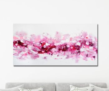 Pink and White Abstract Canvas Art Panoramic Giclee Print from Painting