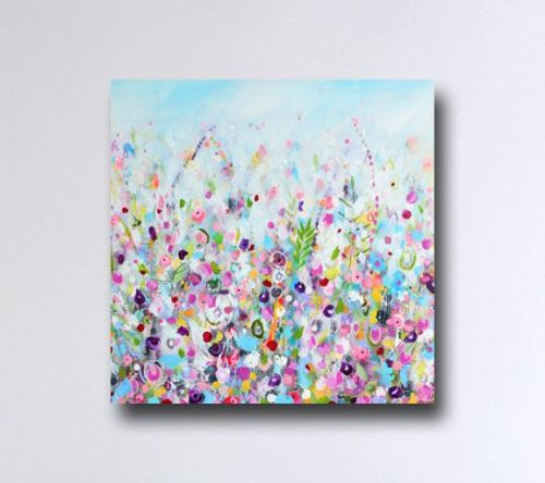 Large Floral Abstract Wall Art Giclee Print from Painting in Blue and Pink