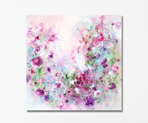 Pink Fl Abstract Canvas Print From Painting Giclee Wall Art Large Green Flower - Large Canvas Wall Art Uk
