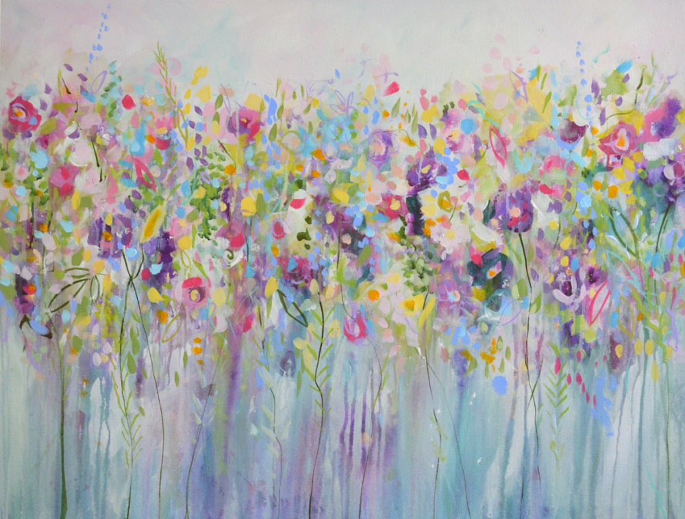 Large Original Floral Flower Meadow Acrylic Painting On Canvas Modern
