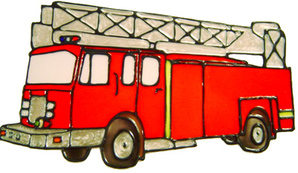 589 - Fire Engine - Handmade peelable static window cling decoration