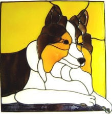 609 - Sheltie Dog in Frame - Handmade peelable static window cling decorati