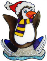 737 - Skating Penguin - Handmade peelable static window cling Christmas decoration