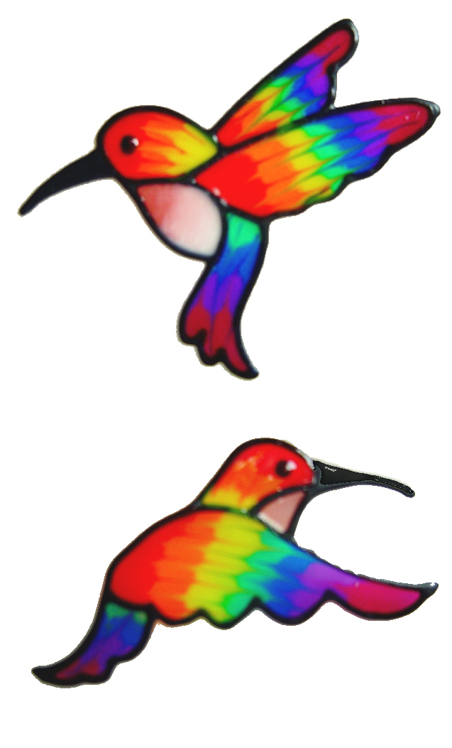 1086 - Rainbow Humming Birds handmade static window cling decoration