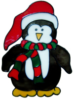 473 - Holiday Penguin - Handmade peelable static window cling Christmas decoration