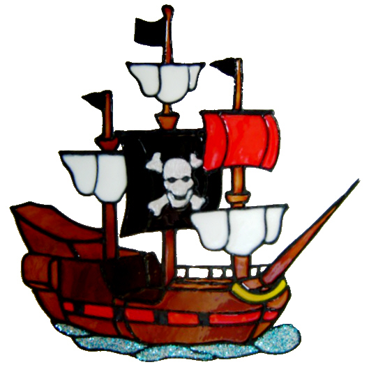 831 - Pirate Ship handmade peelable window cling decoration