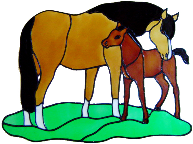 875 - Horse and Foal handmade peelable window cling decoration