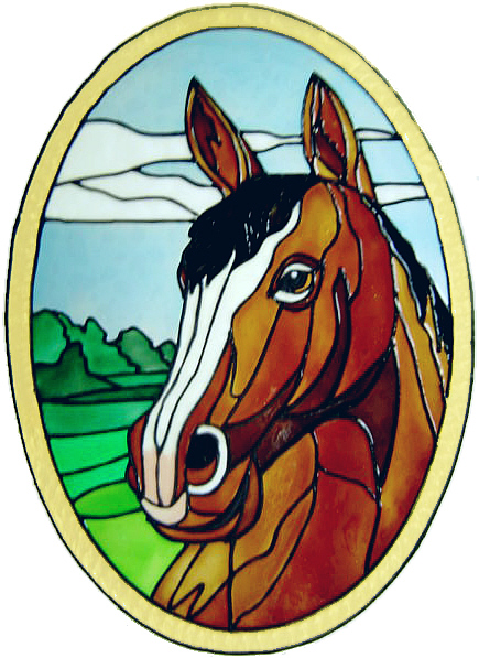 645 - Horse Oval - Handmade peelable static window cling decoration