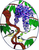 894 - Wisteria and Birds handmade peelable window cling decoration