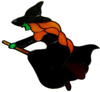 813 - Witch on Broomstick - Handmade peelable Halloween window cling decoration