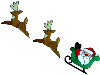 24 - Santa with Reindeers handmade peelable window cling decoration