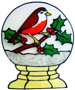 845 - Robin in Snow Globe handmade peelable window cling decoration