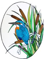 1234 - Kingfisher Oval - Handmade peelable static window cling decoration