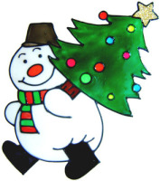 520 - Snowman with Tree - Handmade peelable static window cling decoration