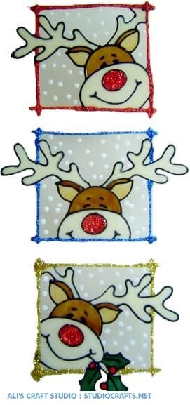 1144 - Set of 3 Peeping Reindeer handmade peelable window cling decorations