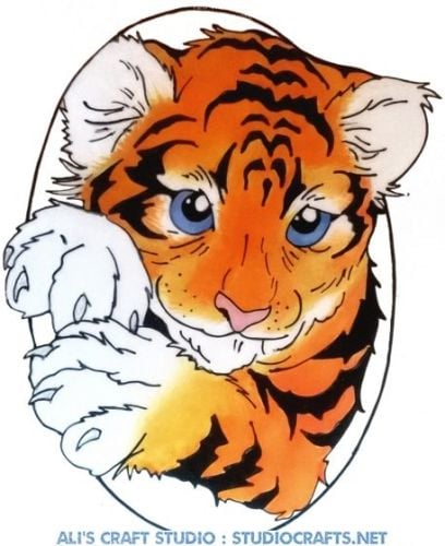 1235 - Cute Tiger Frame - Handmade peelable static window cling decoration