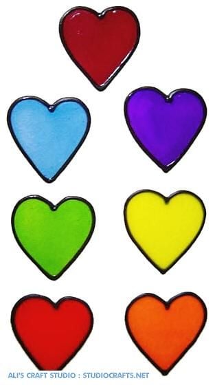 981 - Set of Rainbow Hearts Handpainted Window Cling - Handmade peelable st