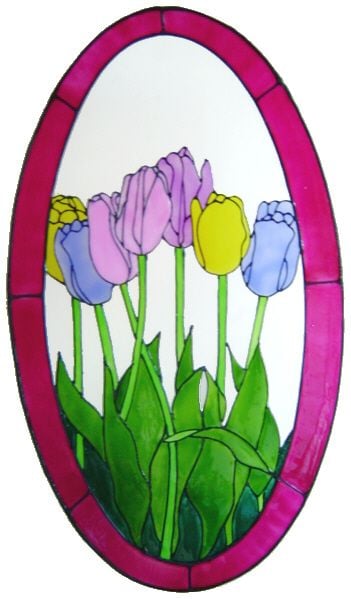 1090 - Large Tulips Oval handmade peelable window cling decoration