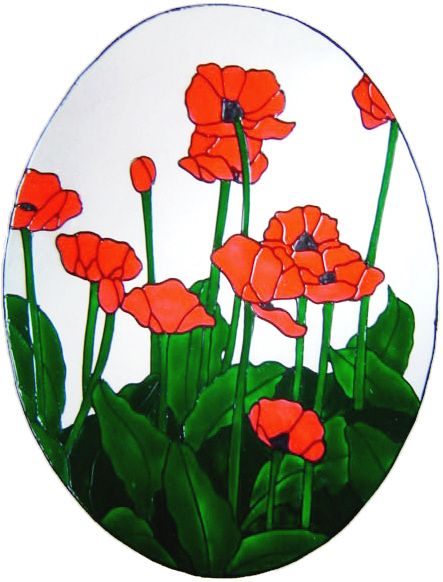 1229 - Large Poppy Oval - Handmade peelable static window cling decoration
