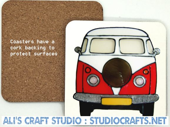 Red Campervan - Wood & CorkCoaster