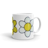 1319 - White Gloss Hand Printed Ceramic Mug - Three Flowers