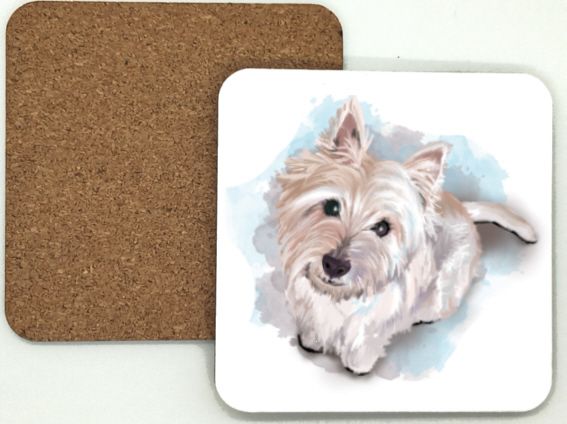 1308 - West Highland Terrier (Westie) Coasters (95mm square)