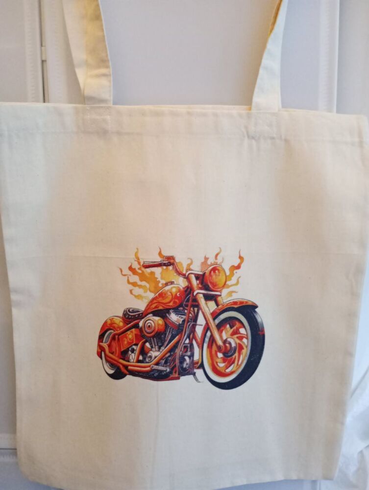 Ref: 1379-301 : Flaming Motorbike Tote Bag