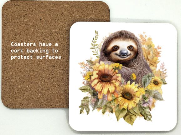 1314-307 - Sloth with sunflowers Coasters (95mm square)