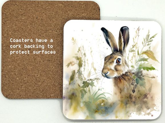 1314-318 Hedgerow Hare Coasters (95mm square)