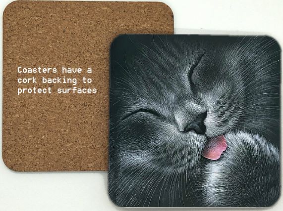 1314-28 Grey Cat Coasters (95mm square)