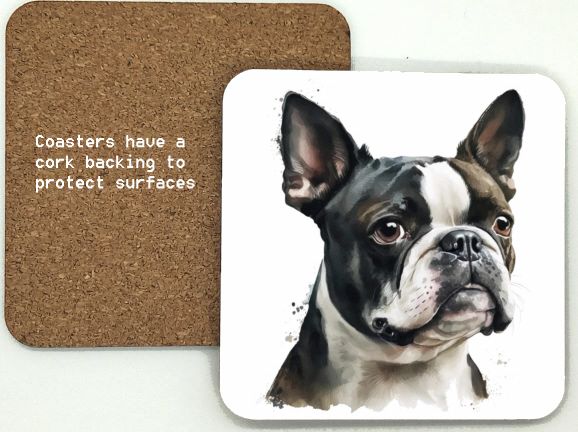 1314-145 Boston Terrier Dog Coasters (95mm square)