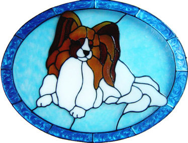 885 - Papillon Dog in Frame handmade peelable window cling decoration