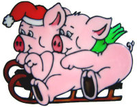 852 - Piggies on Sleigh handmade peelable window cling decoration