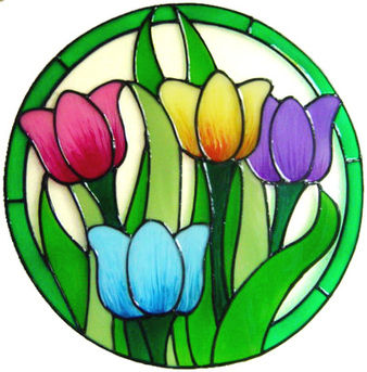 926 - Colourful Tulips handmade peelable window cling decoration