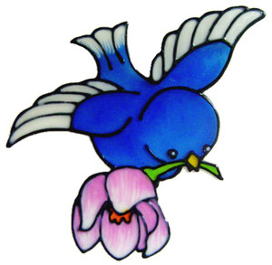916 - Bluebird with Flower handmade peelable window cling decoration